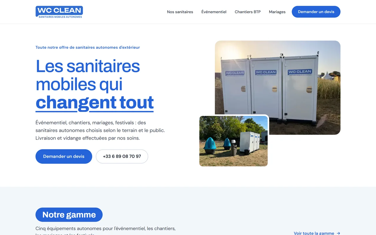 WC Clean, Location de sanitaires mobiles